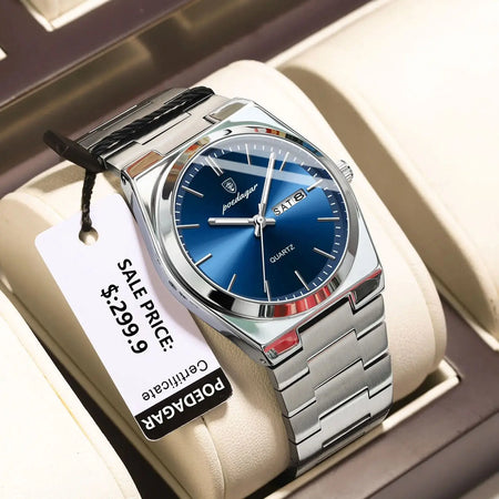 Relógio de luxo POEDAGAR para homem à prova d'água luminoso data semana aço inoxidável relógio masculino casual de quartzo masculino